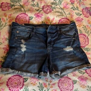 American Eagle Outfitters Dark Blue Distressed Denim Cutoff Shorts